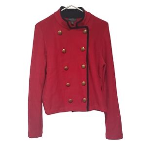 Lauren RALPH LAUREN RED Sweater Military BLAZER JACKET SIZE L Gold Button